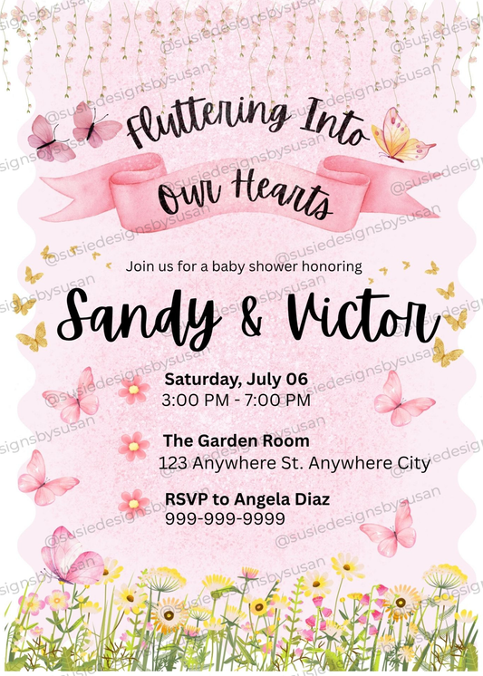 Fluttering Into Our Hearts Baby Shower Invitation Template