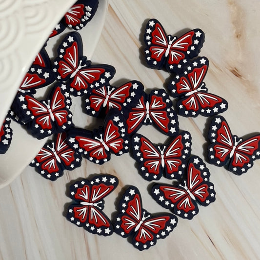 Patriotic Butterfly Beads| Silicone Focal Beads