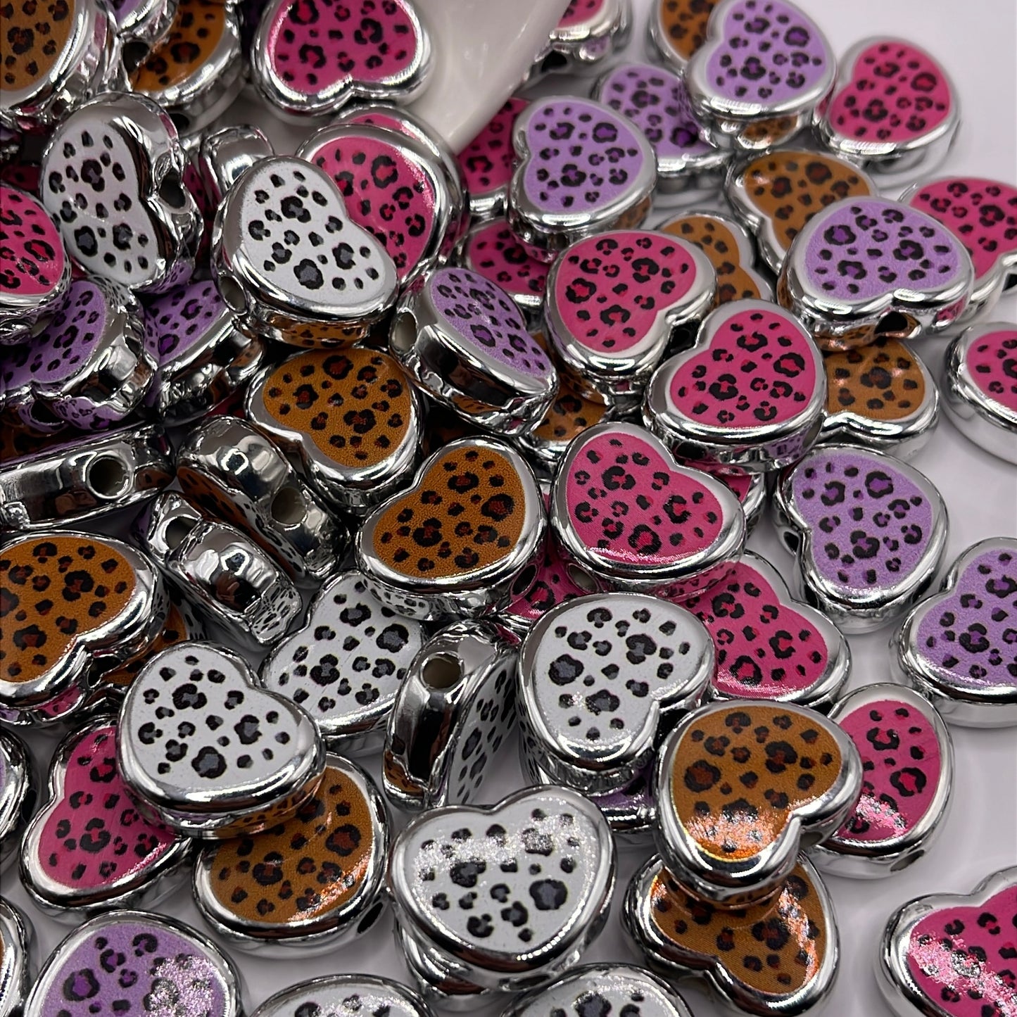 Cheetah Heart Acrylic Beads| Acrylic Beads