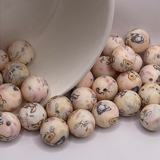 Pooh Printed Beads| Silicone Printed Beads