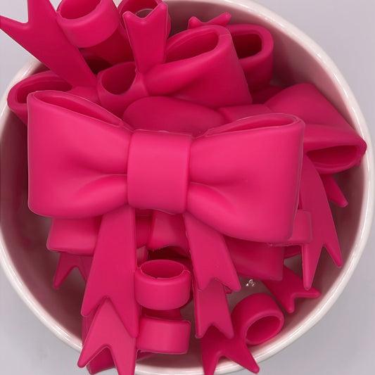 Hot Pink Bow Straw Topper| Silicone Topper