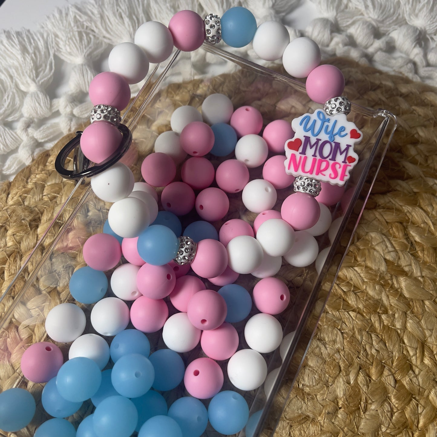 handmade wristlet silicone bead keychain for women