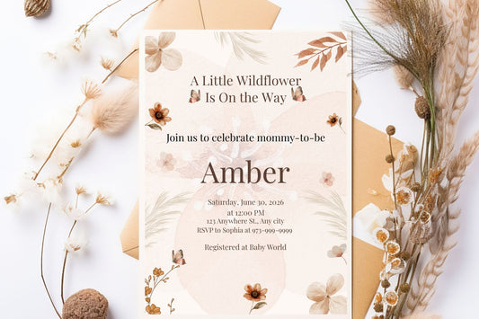 A Little Wildflower Baby Shower Invitation Template
