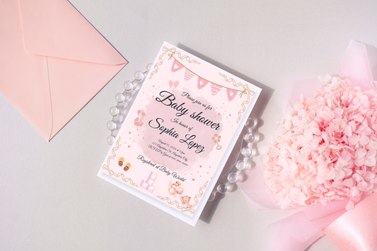Digital productEditable Baby Shower Invitation Template Girl | Pink Baby Shower Invite Canva Template | Instant Download Baby Girl Invitation