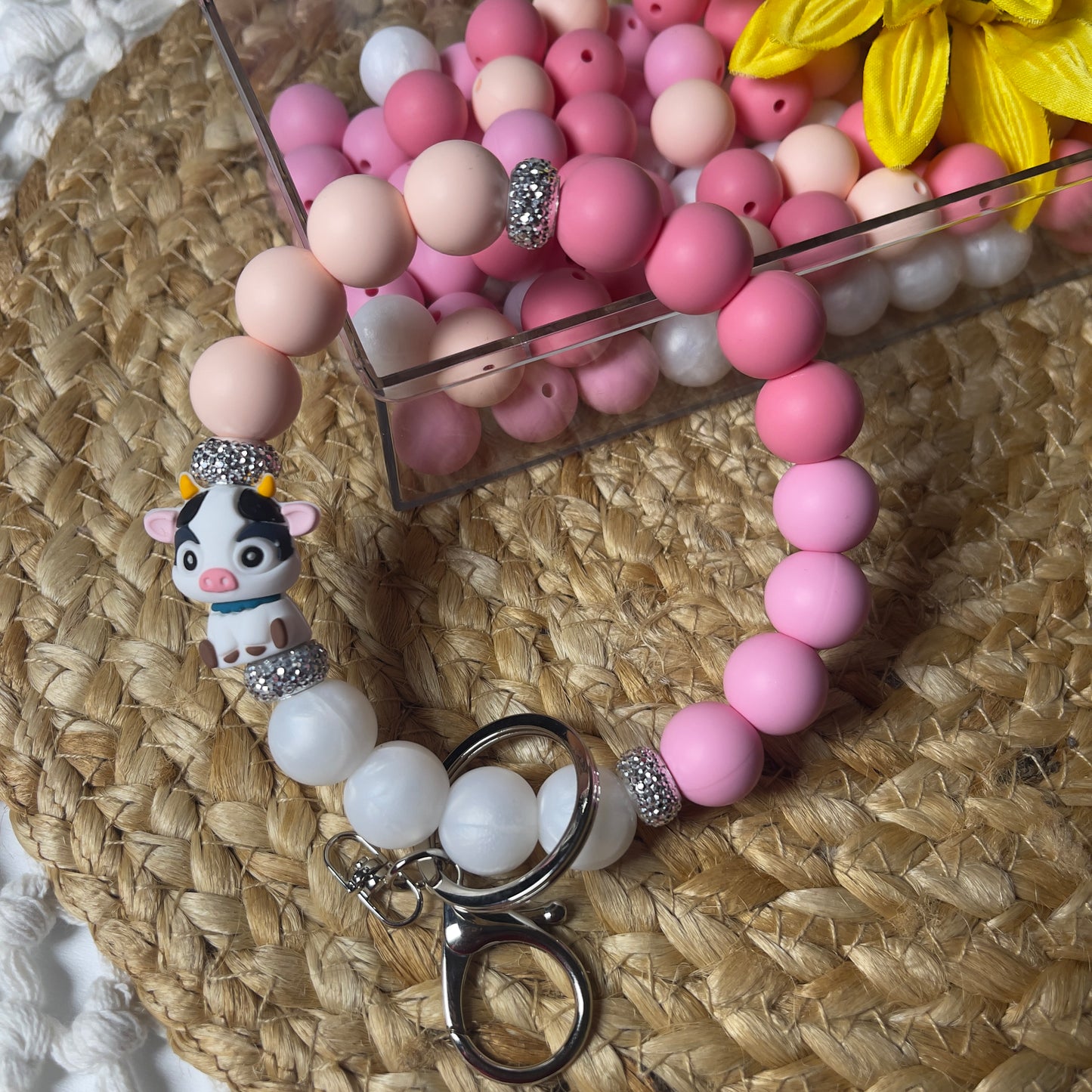 durable silicone bead wristlet keychain for car keys