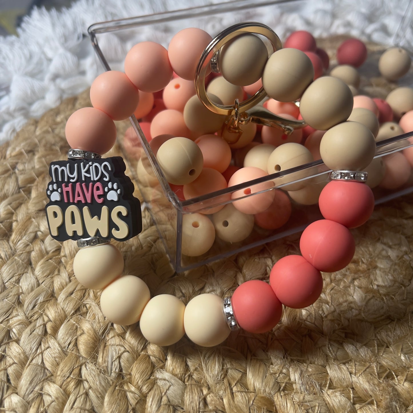 cute silicone bead wristlet keychain gift for teens