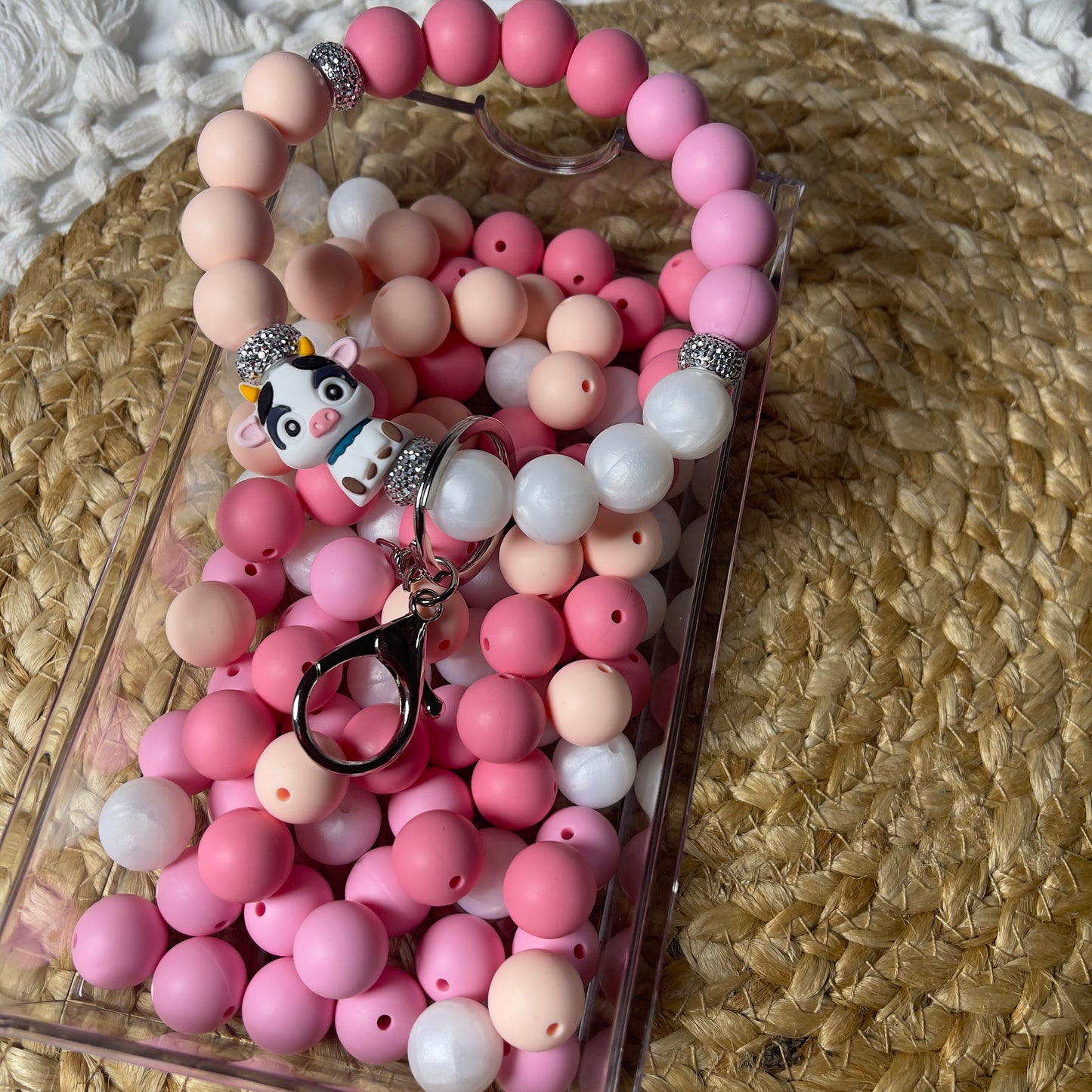 durable silicone bead wristlet keychain for car keys