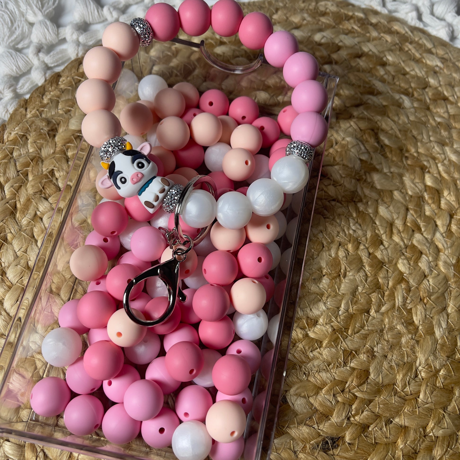 durable silicone bead wristlet keychain for car keys
