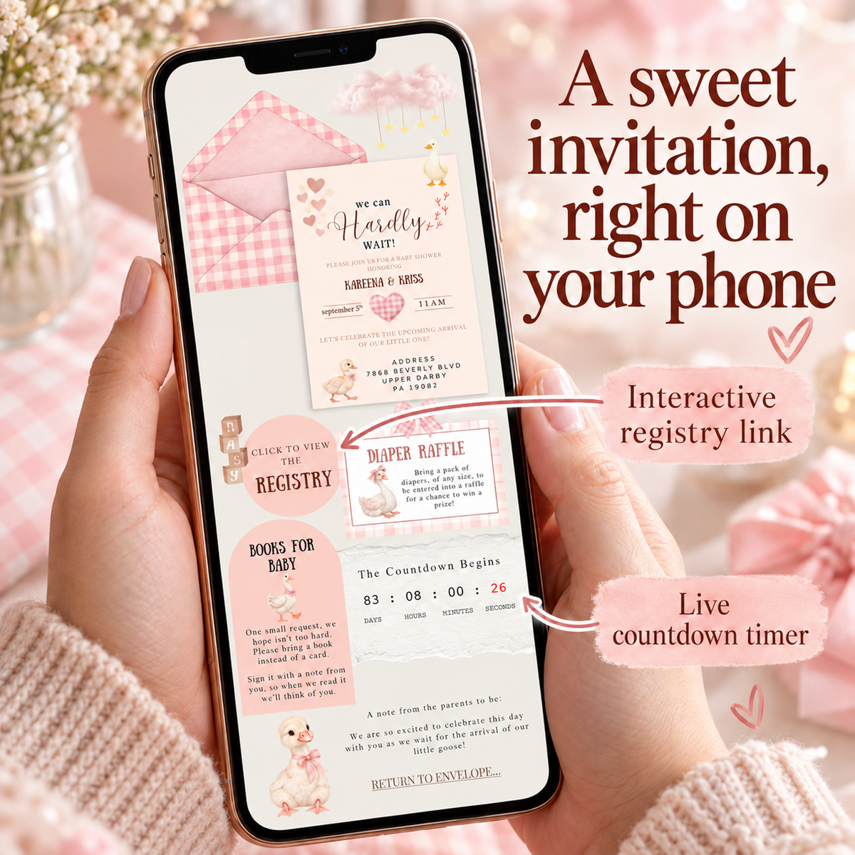 Pink Silly Goose Baby Shower Invitation