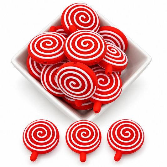 3D Red Peppermint- Silicone Focal Beads