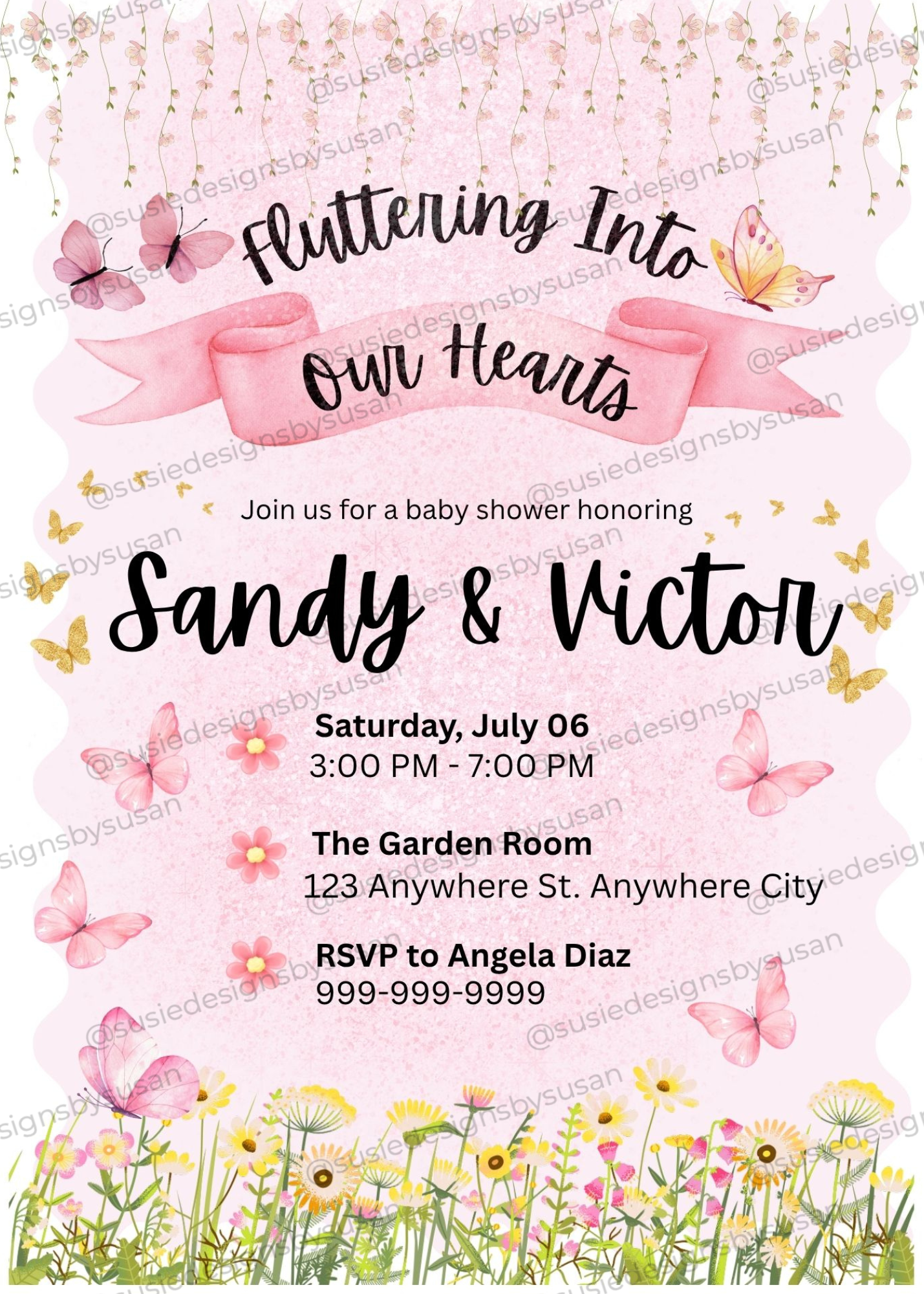 Fluttering Into Our Hearts Baby Shower Invitation Template