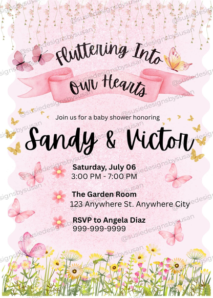 Fluttering Into Our Hearts Baby Shower Invitation Template
