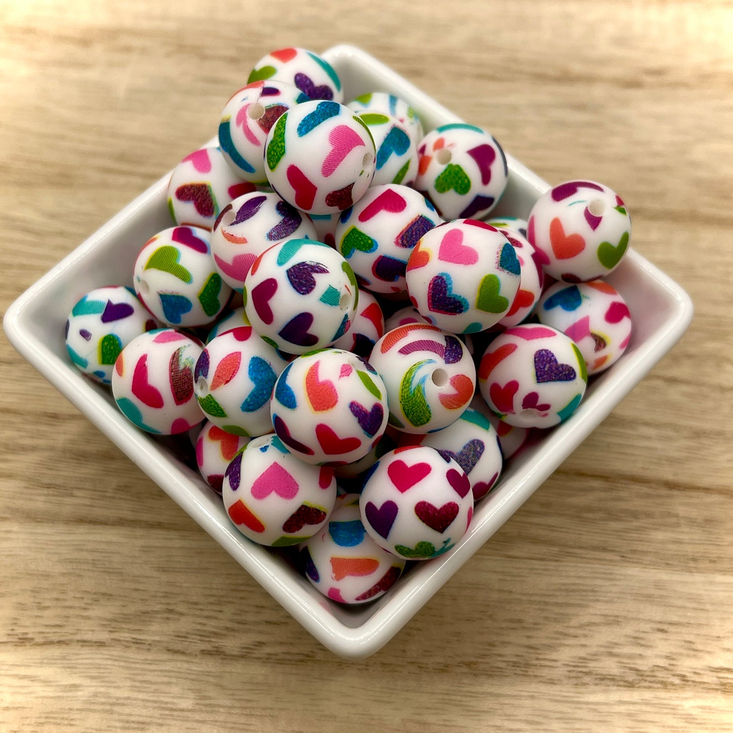 Colorful Printed Hearts| Printed Silicone Beads