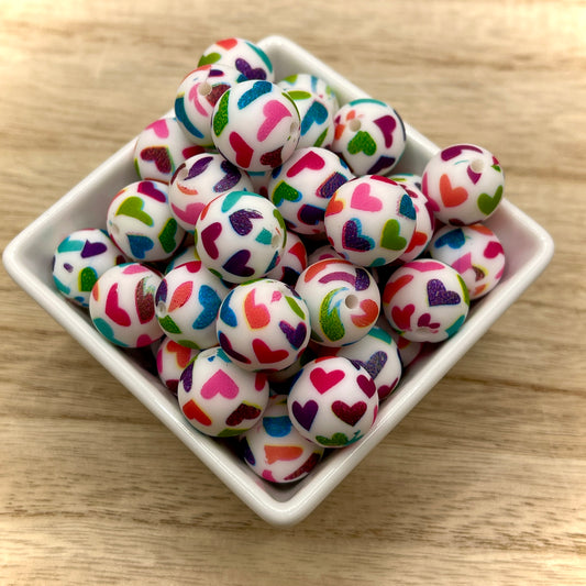 Colorful Printed Hearts| Printed Silicone Beads