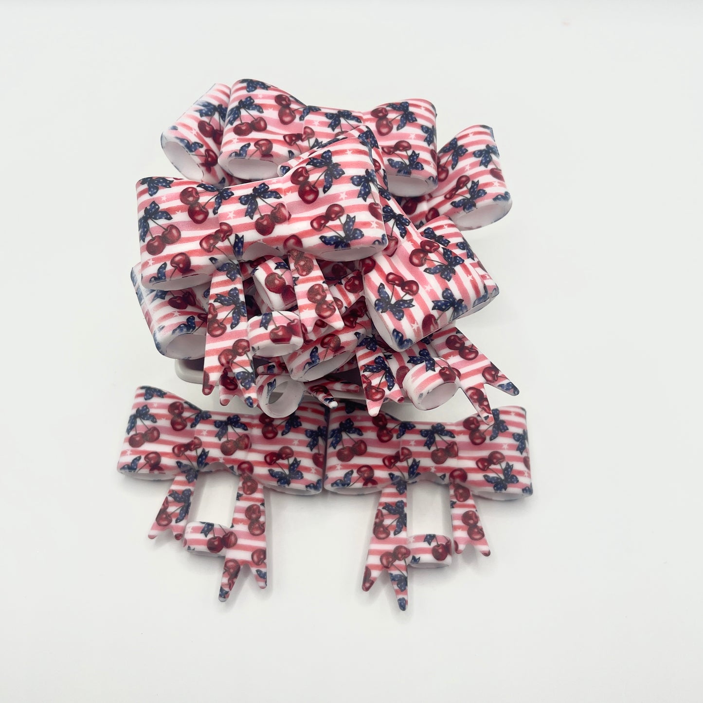 Printed Cherry Stripes| Straw Topper Bead