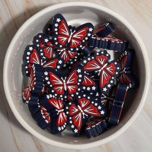 Patriotic Butterfly Beads| Silicone Focal Beads