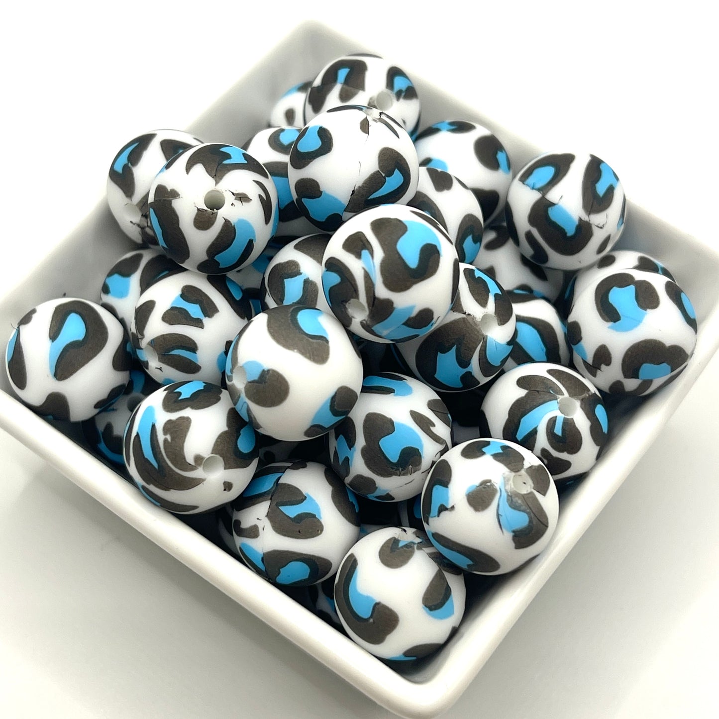 Blue Cow Print- Silicone Printed Beads