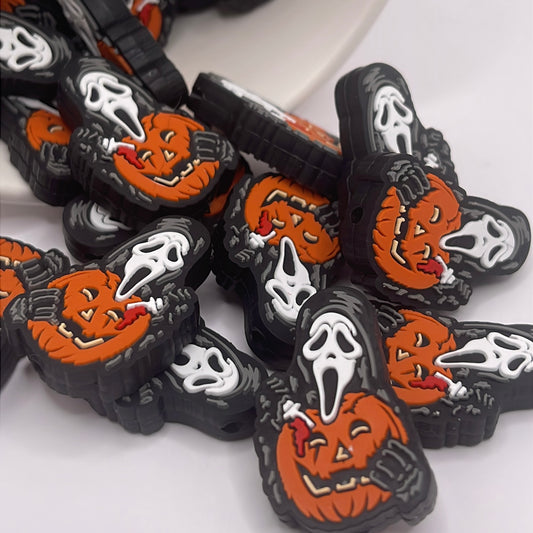 Ghost Face Pumpkin Focal| Silicone Focal Beads