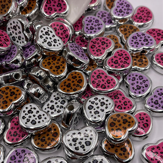Cheetah Heart Acrylic Beads| Acrylic Beads