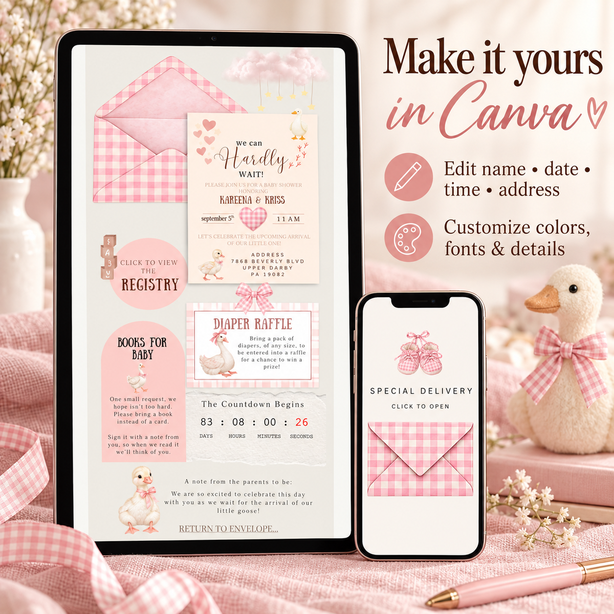 Pink Silly Goose Baby Shower Invitation
