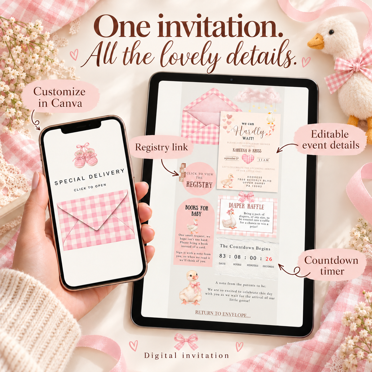 Pink Silly Goose Baby Shower Invitation