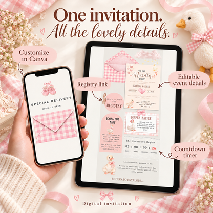 Pink Silly Goose Baby Shower Invitation