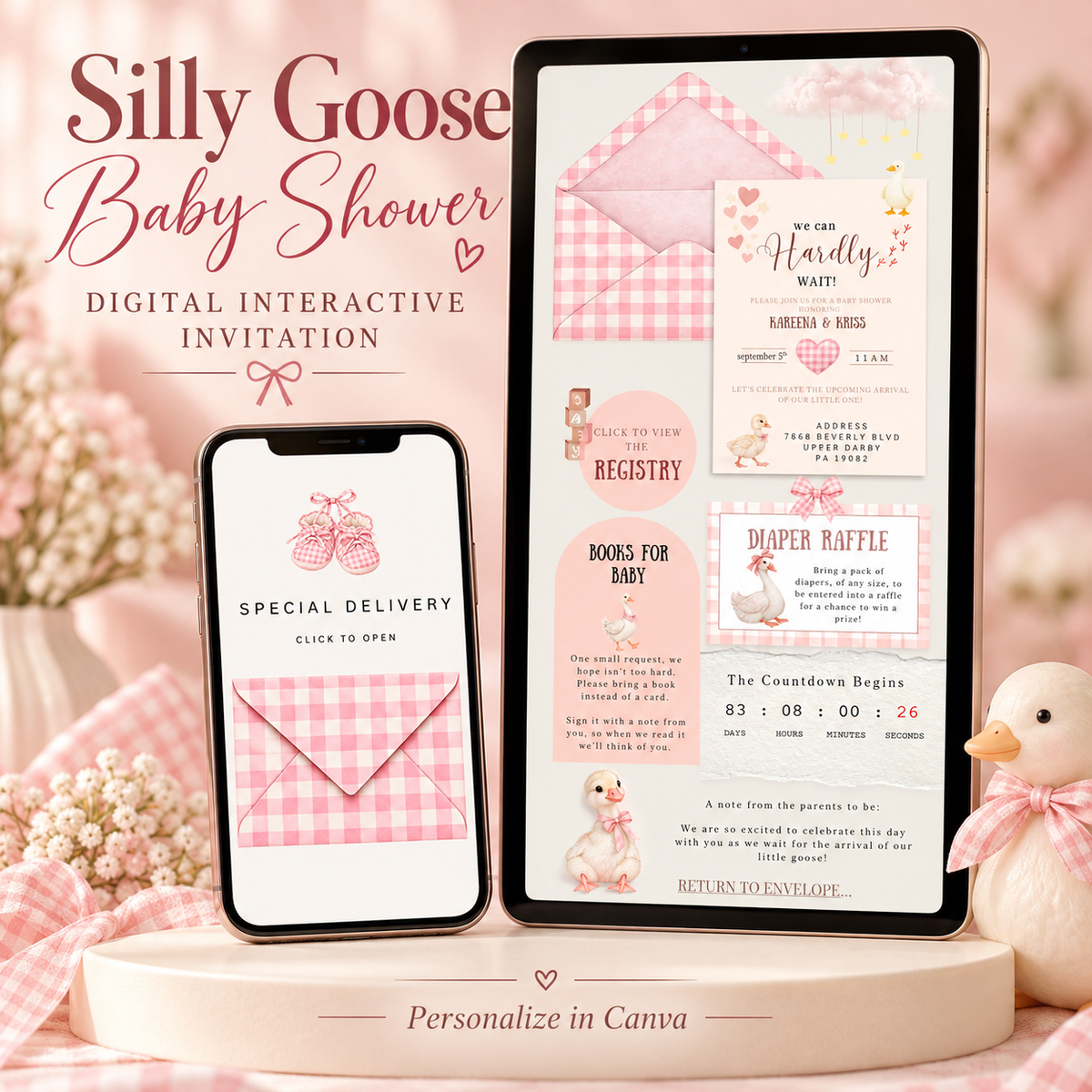 Pink Silly Goose Baby Shower Invitation
