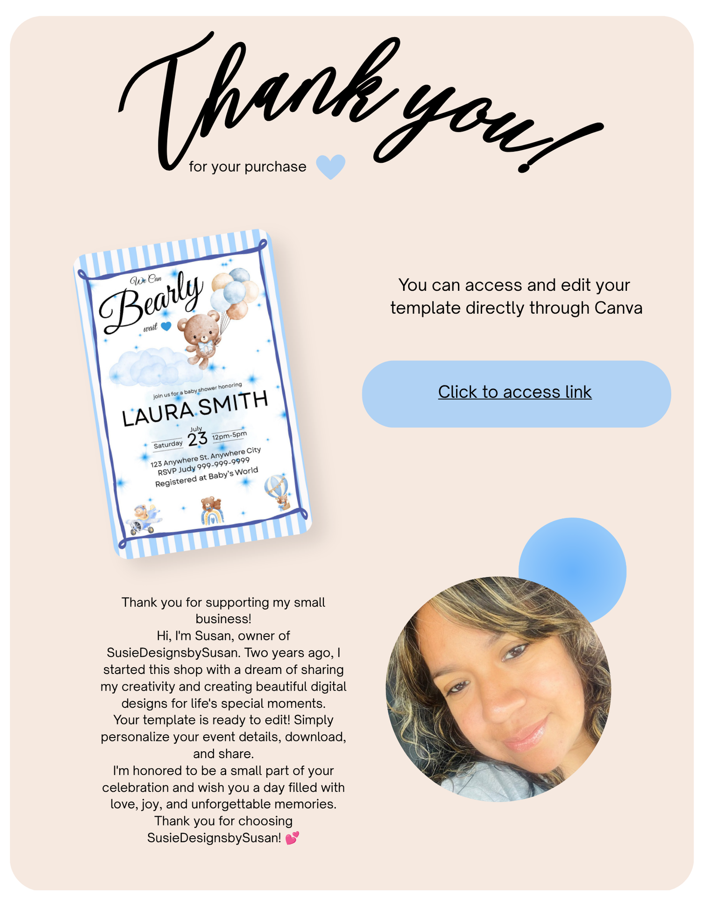 Editable Teddy Bear Baby Shower Invitation | We Can Bearly Wait Baby Boy Shower Invite | Blue Bear Baby Shower Template | Canva Pro