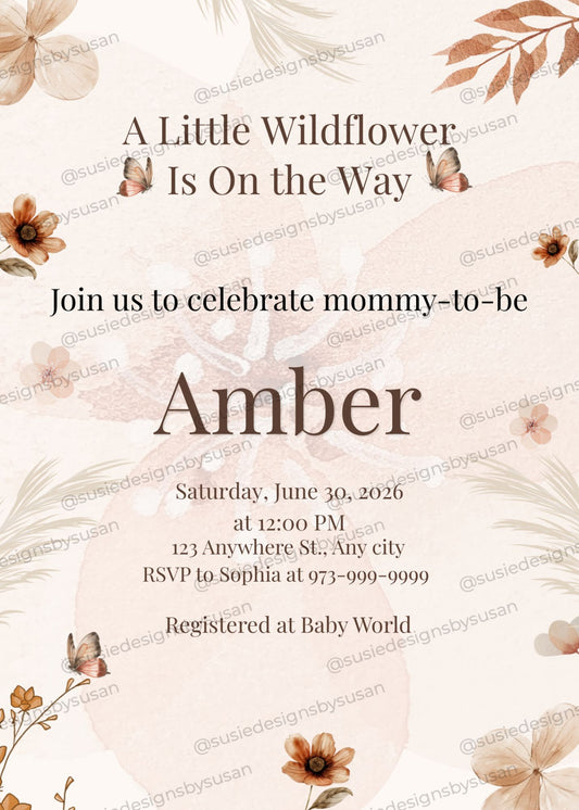 A Little Wildflower Baby Shower Invitation Template